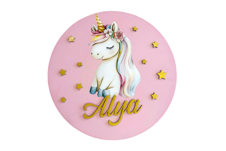 İsimli Unicorn Ahşap Kapı Süsü